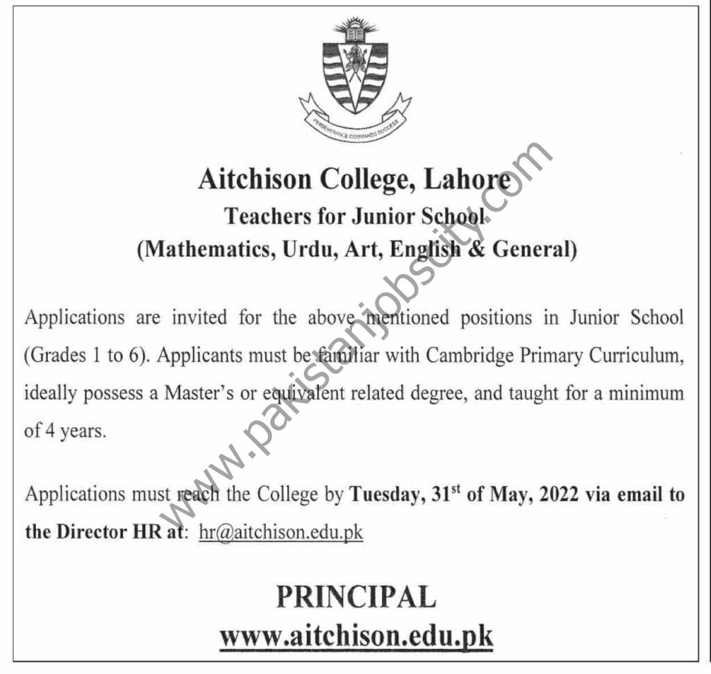 Aitchison College Lahore Jobs 22 May 2022 Dawn 1