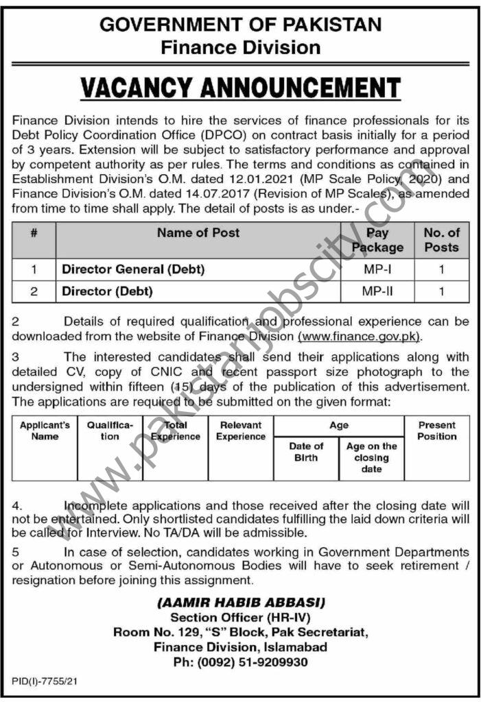 Finance Division Govt of Pakistan Jobs 08 May 2022 Dawn 1