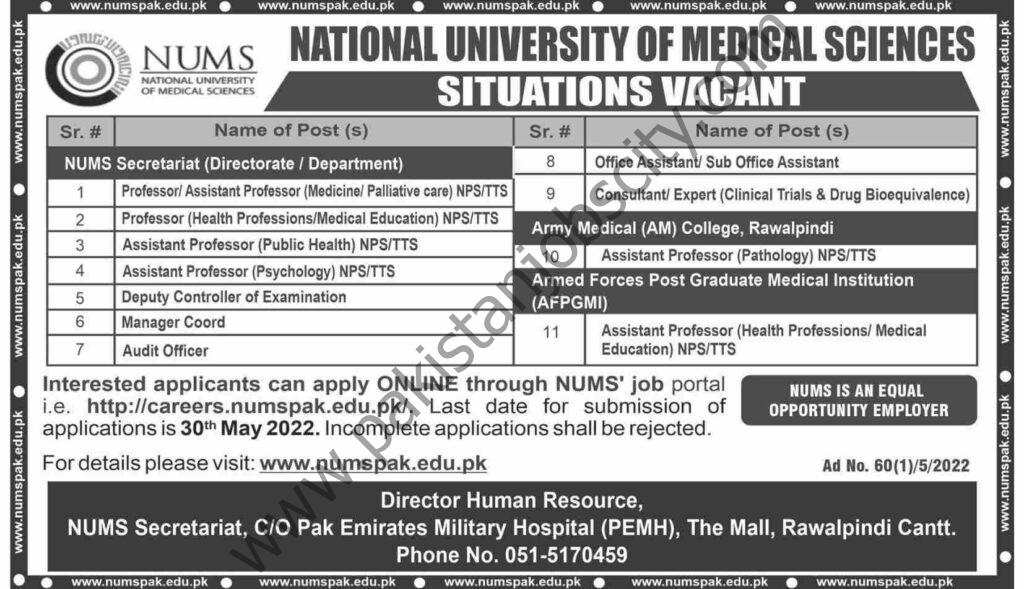 National University Of Medical Sciences NUMS Jobs 15 May 2022 Dawn1