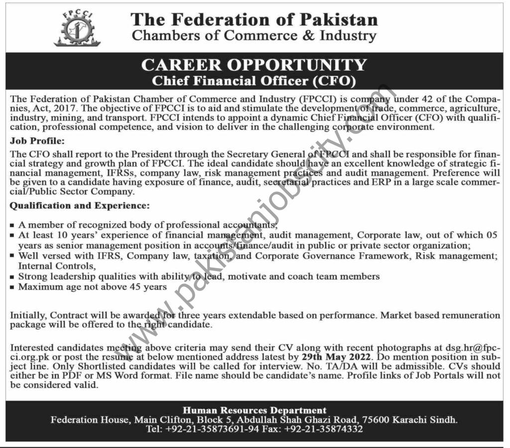 The Federation of Pakistan Chambers of Commerce & Industry Jobs 15 May 2022 Dawn1