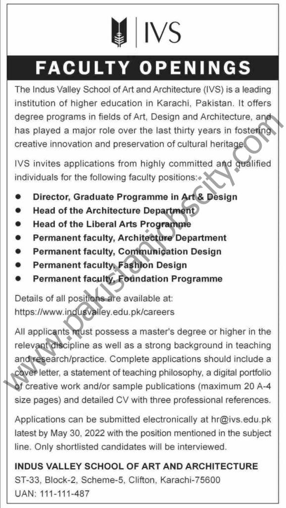 The Indus Valley School of Art & Architecture IVS Jobs 15 May 2022 Dawn 2