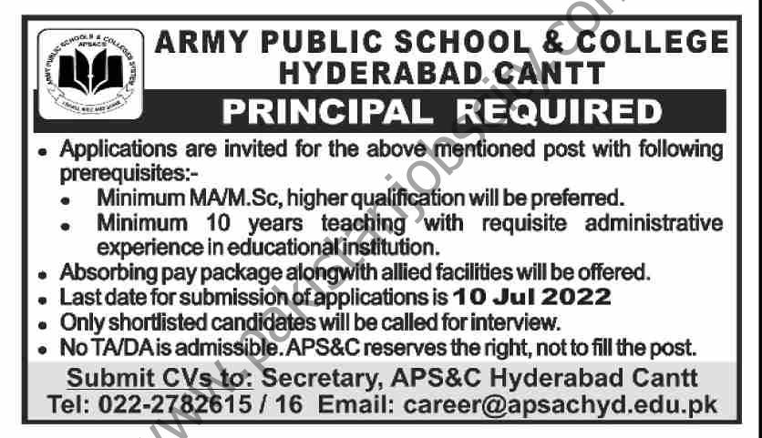 Army Public School & College Hyderabad Cantt Jobs 26 June 2022 Dawn 1