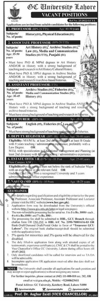 GC University Lahore Jobs 30 June 2022 Dawn 1