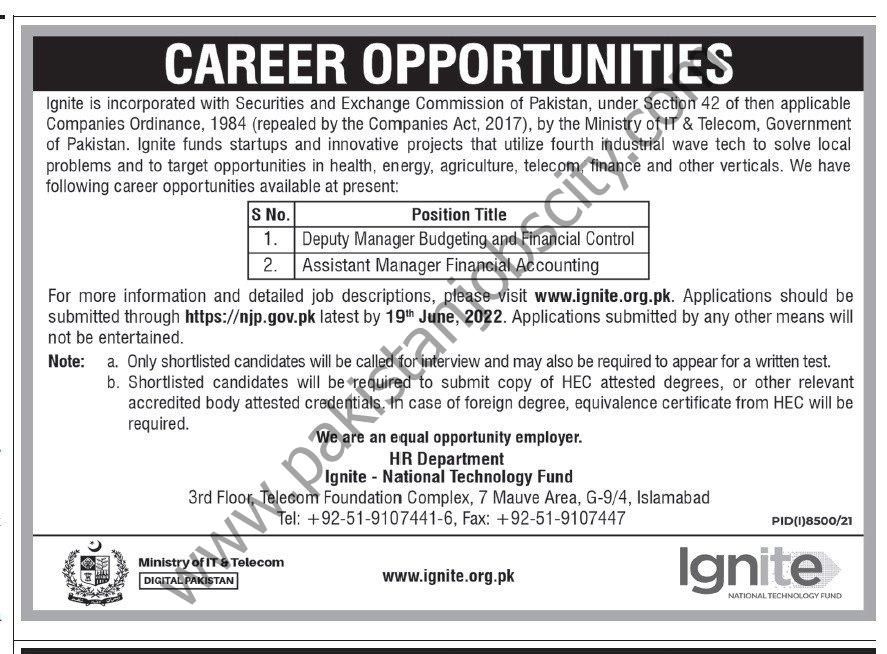 Ignite National Technology Fund Jobs 05 June 2022 Express Tribune1
