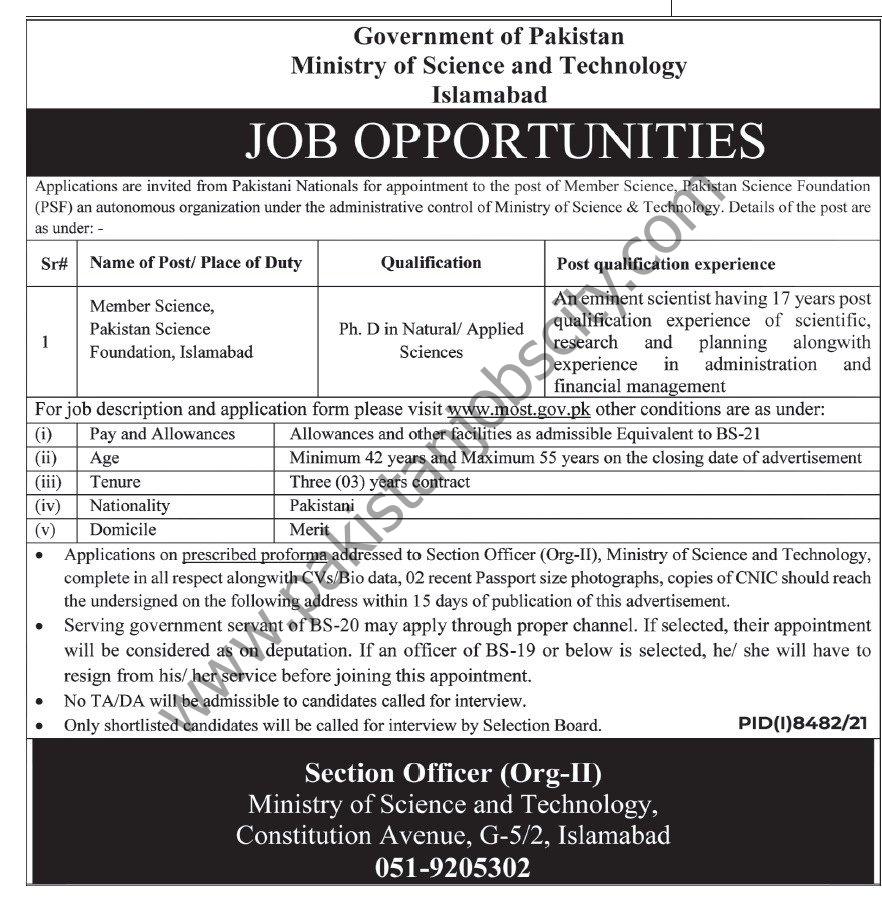 Ministry Of Science Technology Islamabad Jobs 05 June 2022 Express Tribune 1