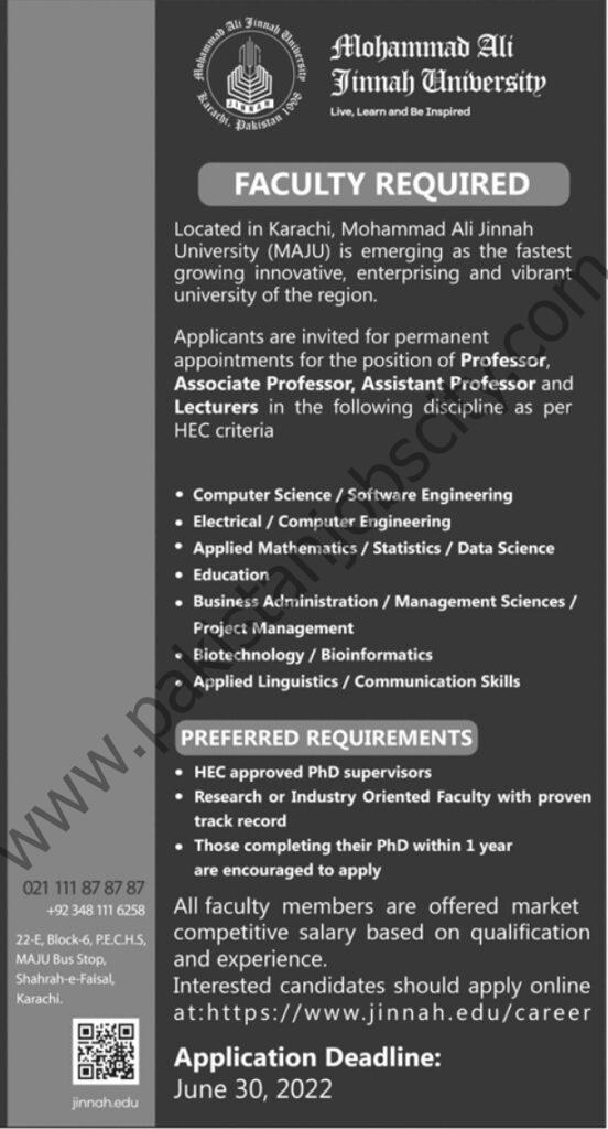 Mohammad Ali Jinnah University MAJU Jobs 19 June 2022 Jang 1