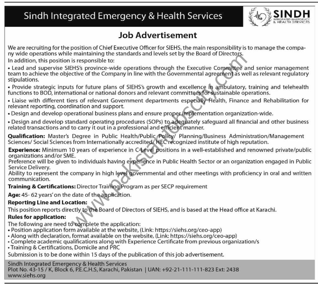 Sindh Integrated Emergency & Health Services Jobs 12 June 2022 Dawn 1