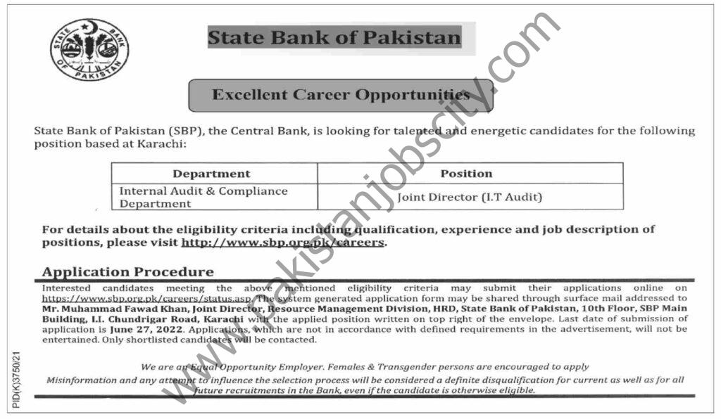 State Bank Of Pakistan SBP Jobs 12 June 2022 Dawn 1