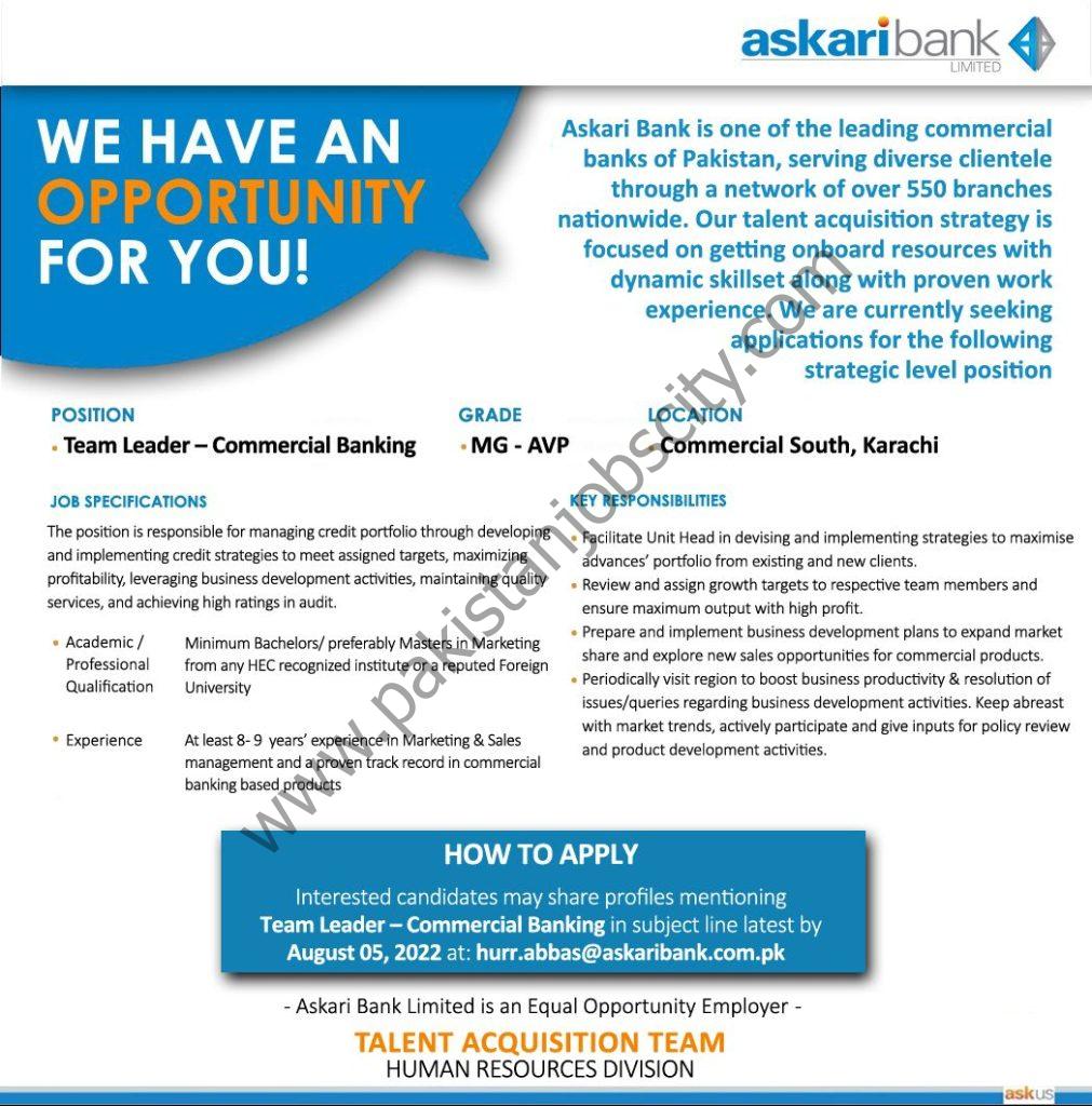 Askari Bank Limited Jobs July 2022