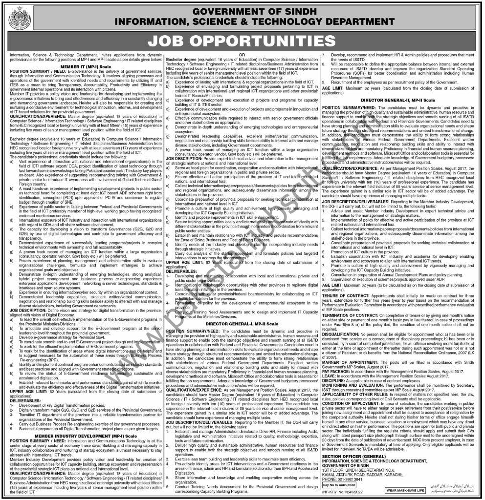 Information Science & Technology Dept Sindh Jobs 31 July 2022 Express 1