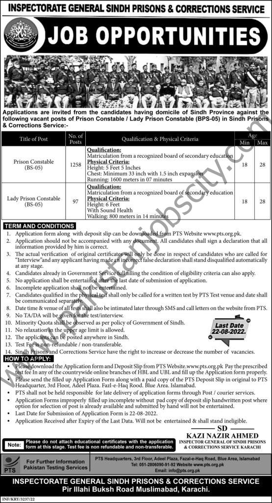 Inspectorate General Sindh Prisons & Corrections Services Jobs 31 July 2022 Express 1