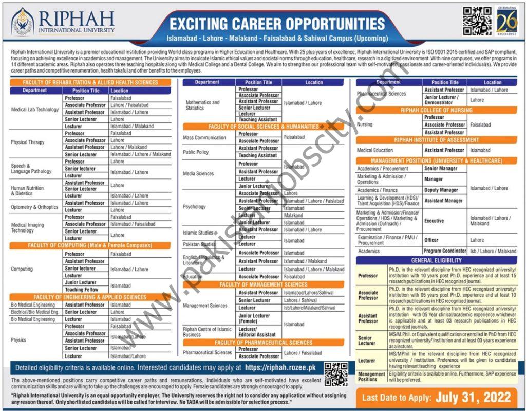 Riphah International University Jobs 17 July 2022 The News 1