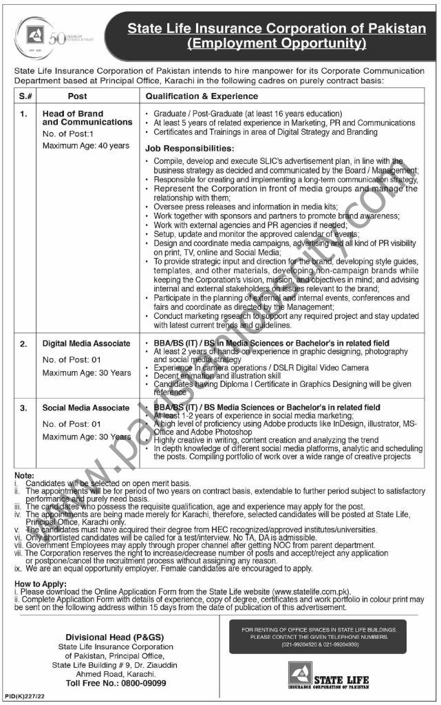 State Life Insurance Corp Jobs 31 July 2022 Dawn 1