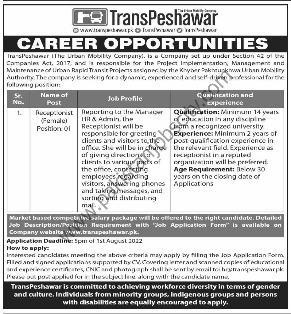 TransPeshawar Jobs 17 July 2022 Dawn 1