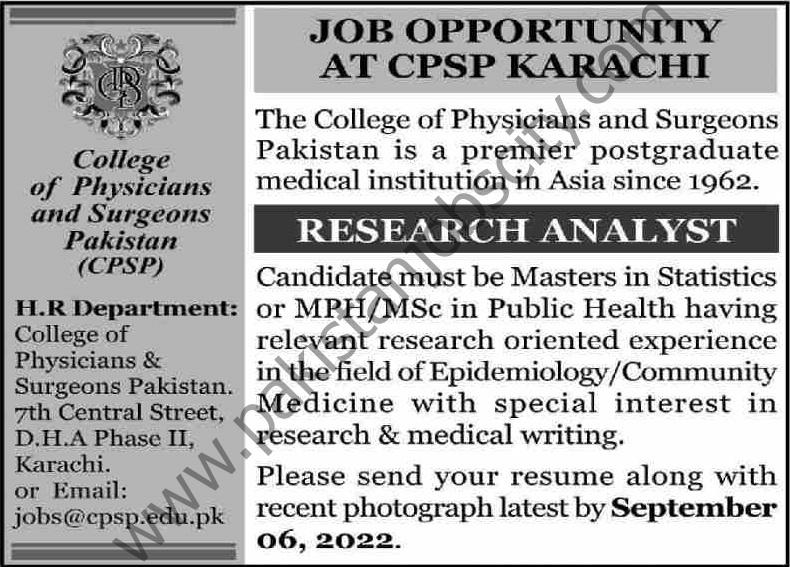 College of Physicans & Surgeons Pakistan CPSP Jobs 21 August 2022 Dawn 1
