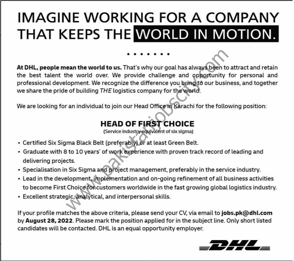 DHL Pakistan Jobs 14 August 2022 Dawn 1