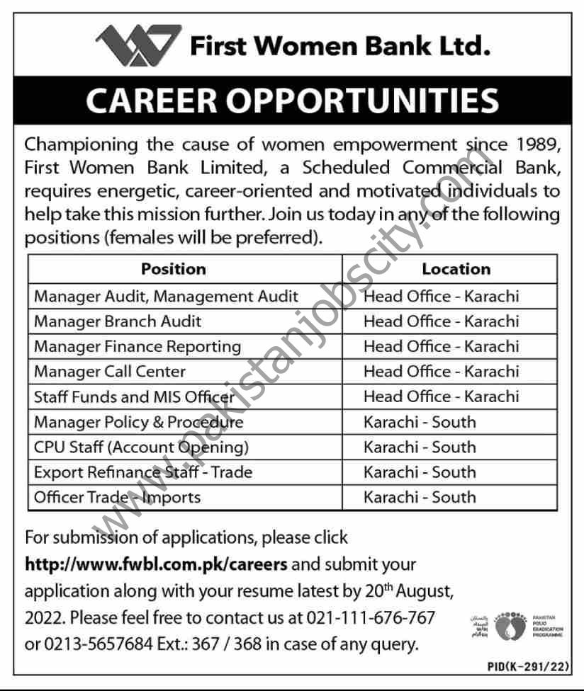 First Women Bank Ltd Jobs 07 August 2022 Dawn 4