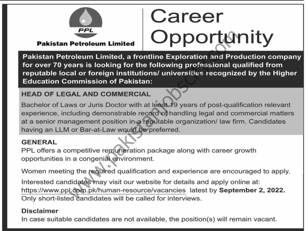 Pakistan Petroleum Ltd PPL Jobs 21 August 2022 Dawn 1