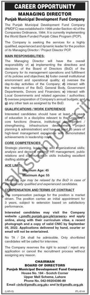 Punjab Municipal Development Fund Company PMDFC Jobs 14 August 2022 Dawn 1