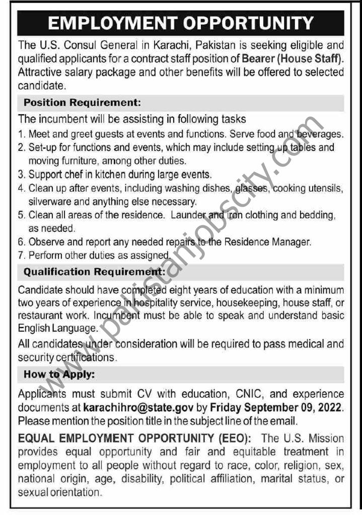 US Consul General Karachi Jobs 28 August 2022 Dawn 1