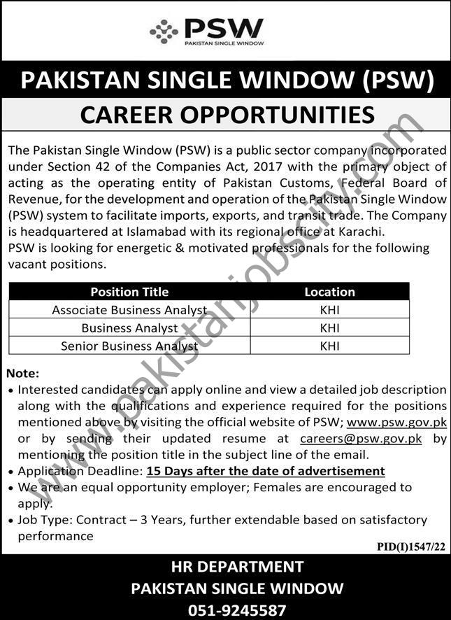 Pakistan Single Window PSW Jobs 11 September 2022 Express 1