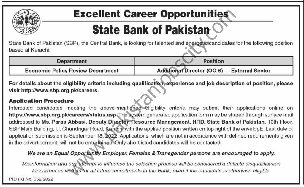 State Bank of Pakistan SBP Jobs 04 September 2022 Dawn 1