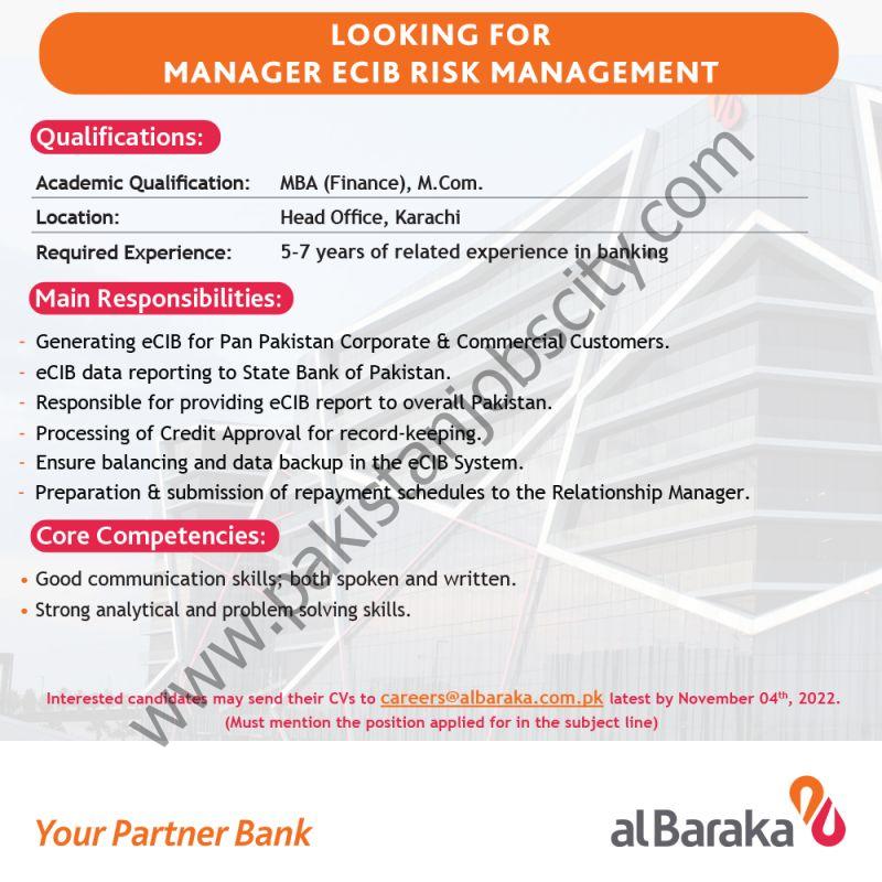 Albaraka Bank Pakistan Limited Jobs Manager ECIB Risk Management 1