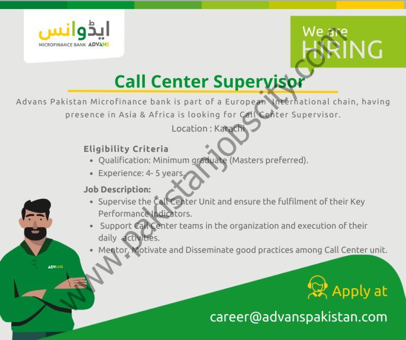 ADVANS Pakistan Microfinance Bank Limited Jobs Call Center Supervisor 1