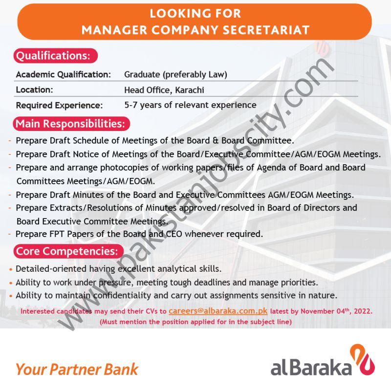 Albaraka Bank Pakistan Limited Jobs Manager Company Secretariat 1