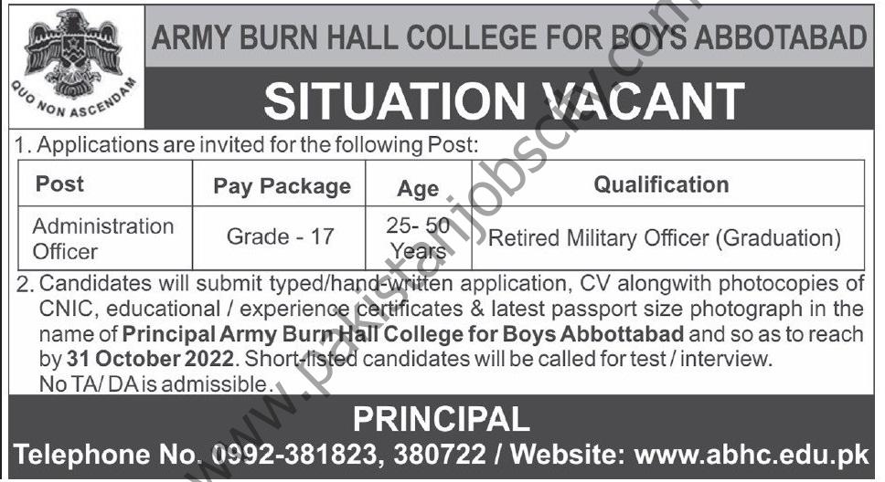 Army Burn Hall College For Boys Abbottabad Jobs 23 October 2022 Express Tribune 1