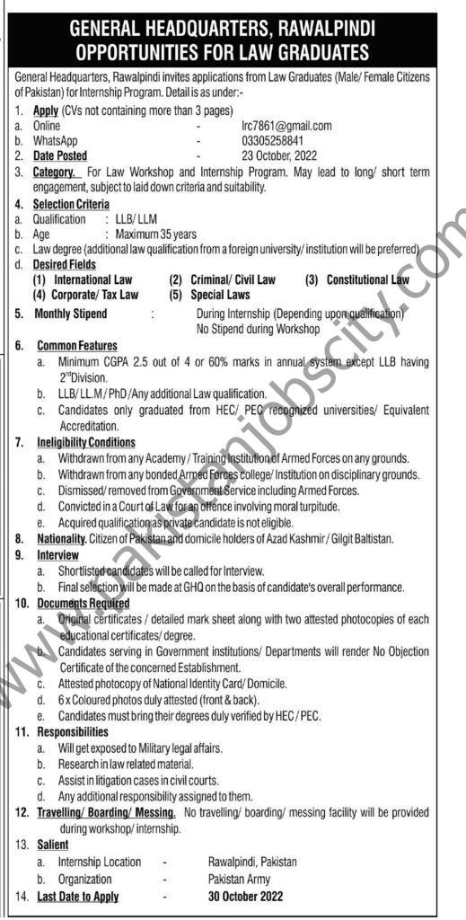 General Headquarters GHQ Rawalpindi Jobs 23 October 2022 Express Tribune 1