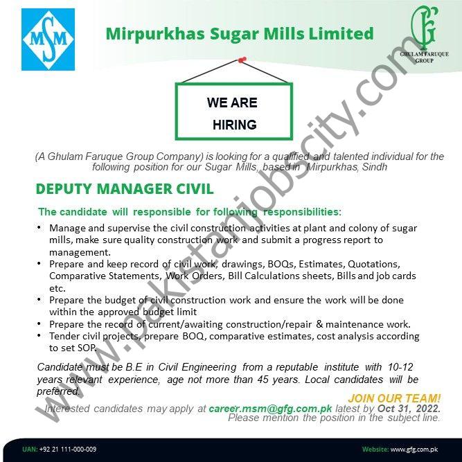Mirpurkhas Sugar Mills Jobs Deputy Manager Civil 1