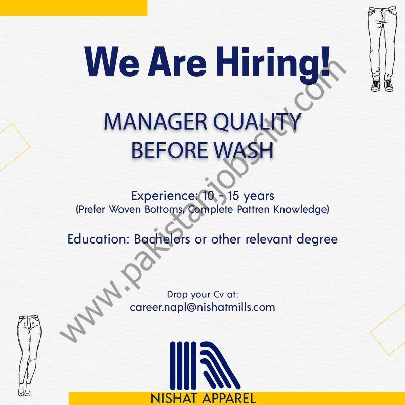 Nishat Apparel Jobs Manager Quality Before Wash 1