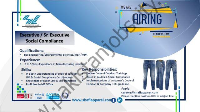 Shafi Pvt Ltd Jobs Executive / Senior Executive Social Compliance 1