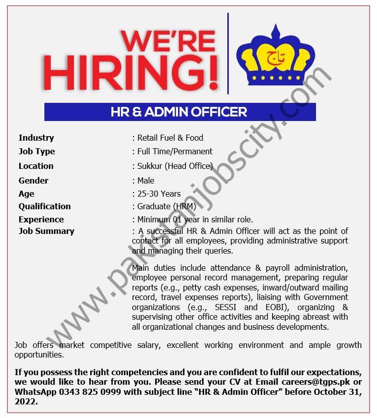 Taj Group Jobs HR & Admin Officer 1