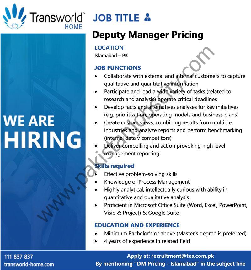 Transworld Home Jobs Deputy Manager Pricing 1