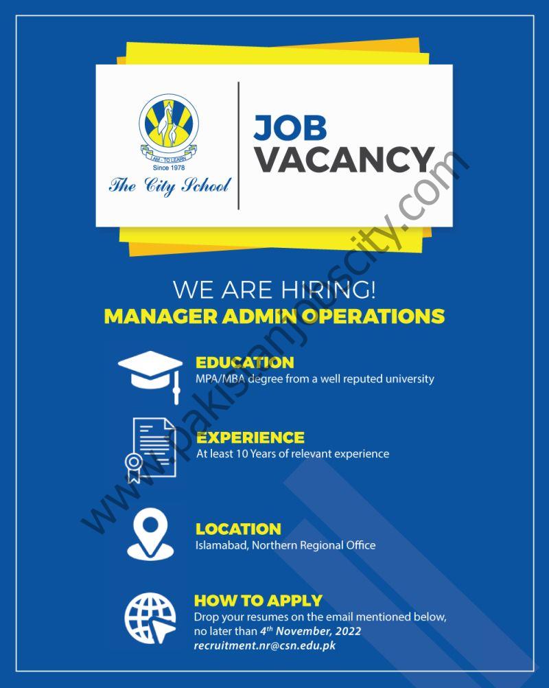 The City School Jobs Manager Admin Operations  1