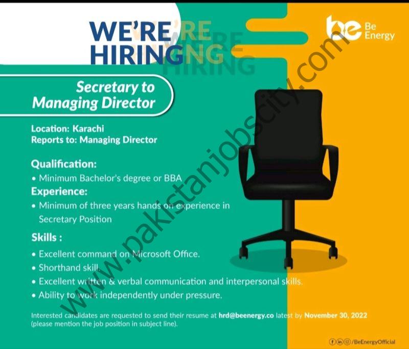 Be Energy Limited Jobs Secretary to Managing Director 1