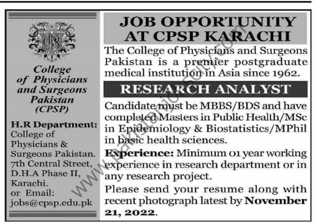College of Physicians & Surgeons CPSP Jobs 06 November 2022 Dawn 1