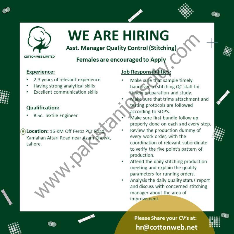 CottonWeb Limited Jobs Assistant Manager Quality Control 1