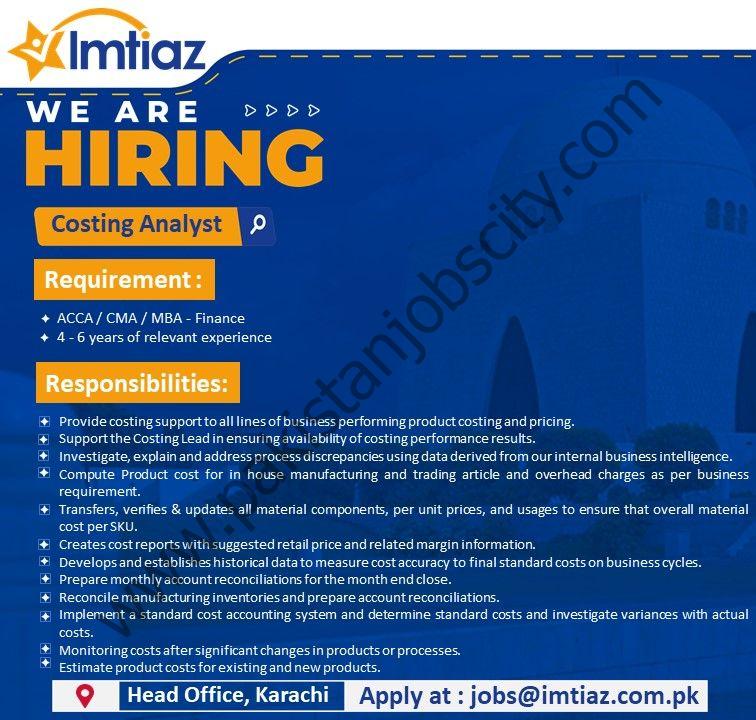 Imtiaz Super Market Jobs Costing Analyst 1