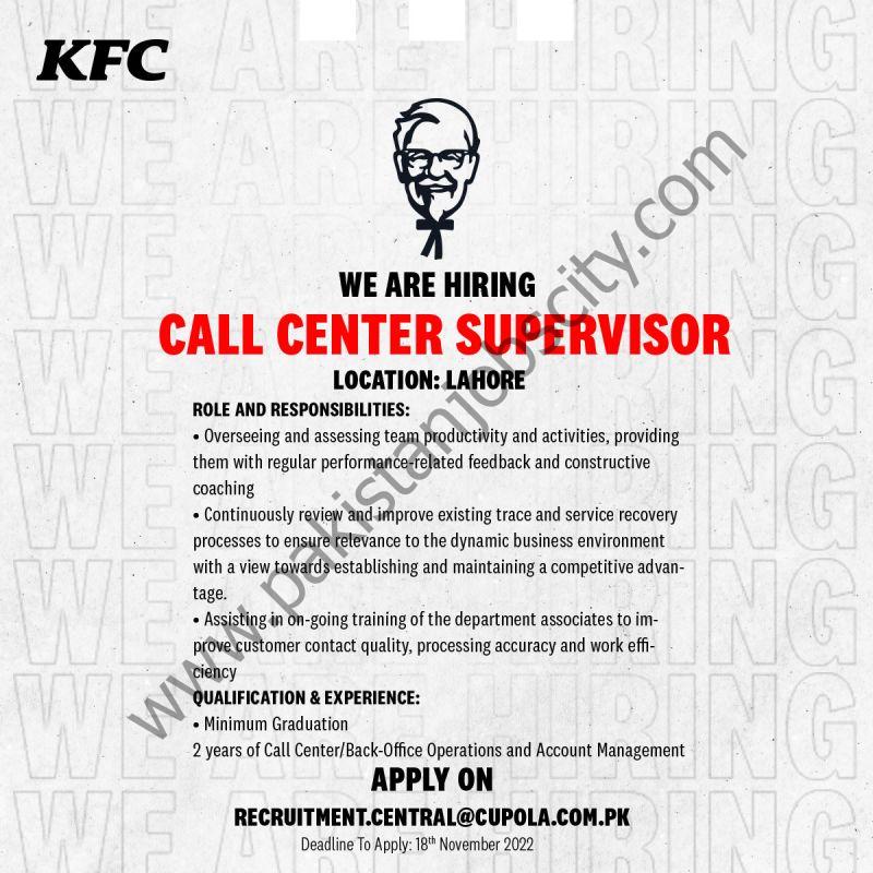KFC Pakistan Jobs Call Center Supervisor 1