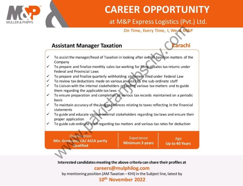 M&P Express Logistics Pvt Ltd Jobs Assistant Manager Taxation 1