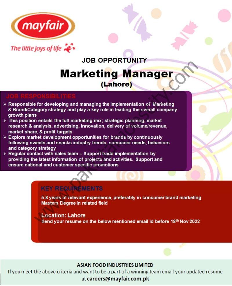 Mayfair Pakistan Jobs Marketing Manager 1