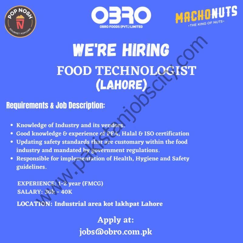 OBRO Foods Pvt Ltd Jobs Food Technologist 1