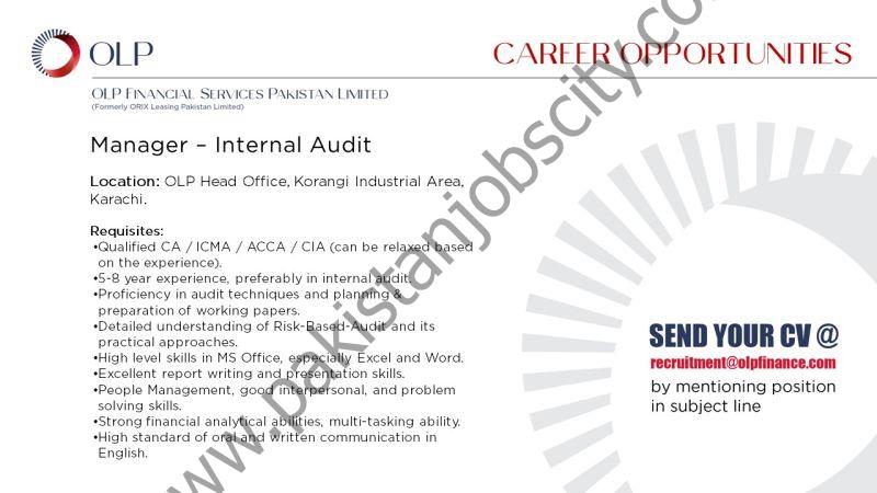 OLP Financial Services Pakistan Limited Jobs Manager Internal Audit 1