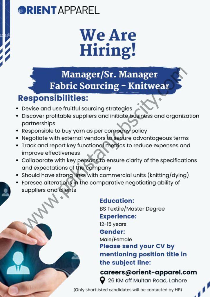 Orient Apparel Pvt Ltd Jobs Manager / Senior Manager Sourcing Knitwear 1
