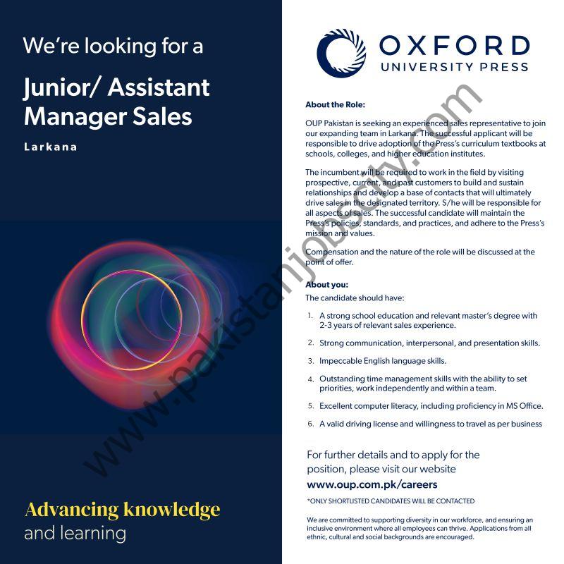 Oxford University Press OUP Jobs Junior / Assistant Manager Sales 1