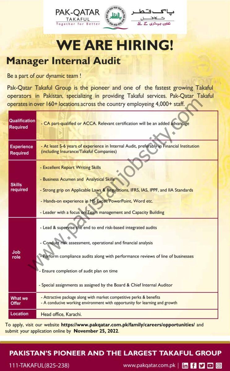 Pak Qatar Family Takaful Pvt Ltd Jobs Manager Internal Audit 1