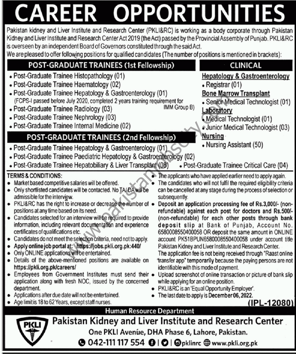 Pakistan Kidney & Liver Institute & Research Center Jobs 20 November 2022 Nawaiwaqt 01